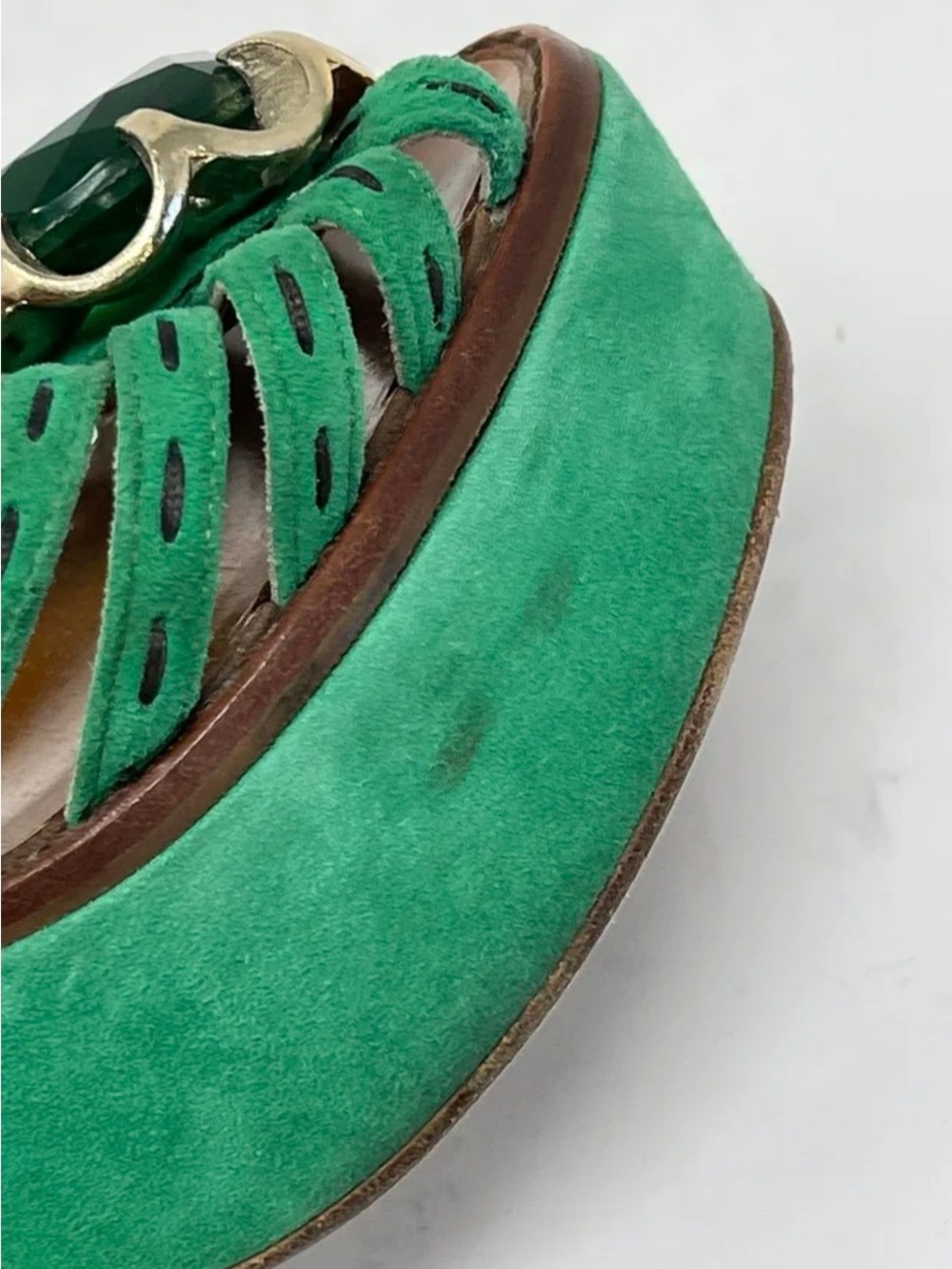 Marc Jacobs Emerald Green Suede Platform Sandals with Jewel Detail - Picture 9 of 13